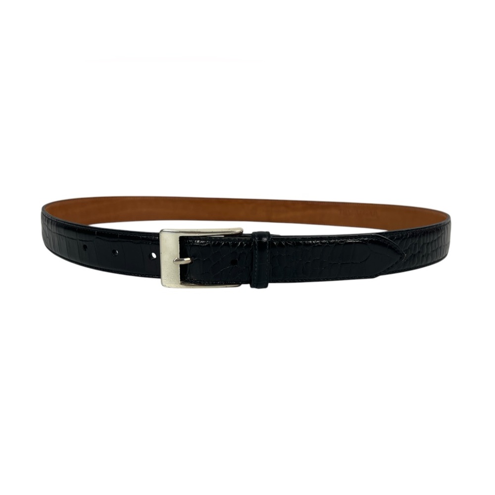 Trafalgar Mens 36 Black Embossed Italian Calfskin Leather Belt Made In USA Croc - Picture 2 of 16
